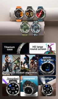 Knobbout 1.7" Outdoor Smartwatch - Zwart Staal met Siliconen Band
