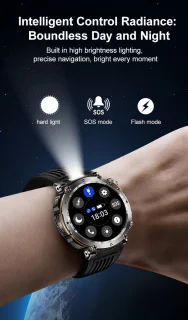 Knobbout 1.7" Outdoor Smartwatch - Zwart Staal met Siliconen Band