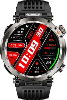 Knobbout 1.7" Outdoor Smartwatch - Zwart Staal met Siliconen Band