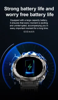 Knobbout 1.7" Outdoor Smartwatch - Zwart Staal met Siliconen Band