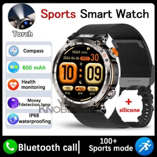 Knobbout 1.7" Outdoor Smartwatch - Zwart Staal met Siliconen Band