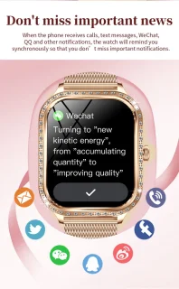 Knobbout 1,75 inch HD smartwatch goud staal roze siliconen damesmodel