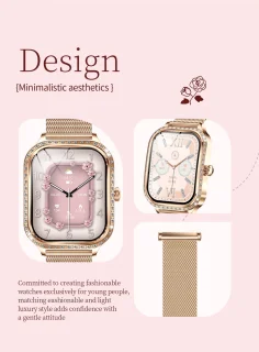 Knobbout 1,75 inch HD smartwatch goud staal roze siliconen damesmodel