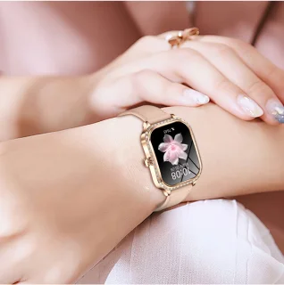 Knobbout 1,75 inch HD smartwatch goud staal roze siliconen damesmodel