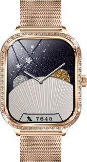 Knobbout 1,75 inch HD smartwatch goud staal roze siliconen damesmodel
