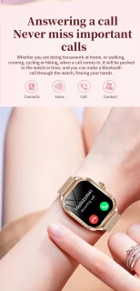 Knobbout 1,75 inch HD smartwatch goud staal roze siliconen damesmodel