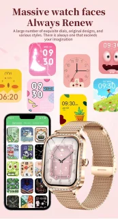 Knobbout 1,75 inch HD smartwatch goud staal roze siliconen damesmodel