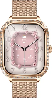 Knobbout 1,75 inch HD smartwatch goud staal roze siliconen damesmodel