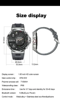 Knobbout 1.85” Sport Smartwatch – Blauwgrijs Siliconen Band