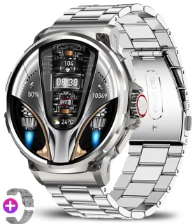 Knobbout 1.85" Sport Smartwatch - Zilver staal & siliconen band