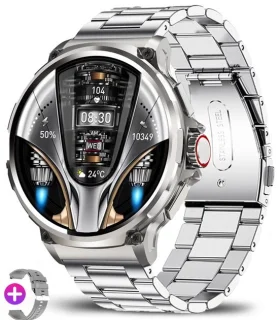 Knobbout 1.85" Sport Smartwatch - Zilver staal & siliconen band