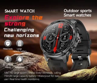 KNOBBOUT Bluetooth Smartwatch 1.85" HD met Stalen en Siliconen Band