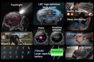 KNOBBOUT Bluetooth Smartwatch 1.85" HD met Stalen en Siliconen Band