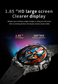 Knobbout HD Sport Smartwatch 1.85 inch Zwart Staal & Rubber
