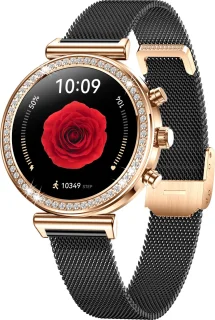 Knobbout Luxe Dames Smartwatch Zwart Stalen Band
