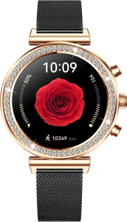 Knobbout Luxe Dames Smartwatch Zwart Stalen Band