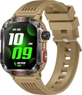 Knobbout Outdoor Smartwatch - Zwart staal, groene siliconen band