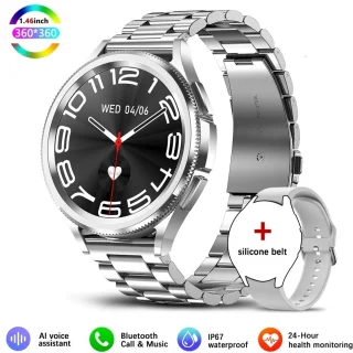 Knobbout Slimme Bluetooth Smartwatch 1.46" Zilver staal & silicone band