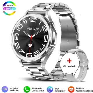 Knobbout Slimme Bluetooth Smartwatch 1.46" Zilver staal & silicone band
