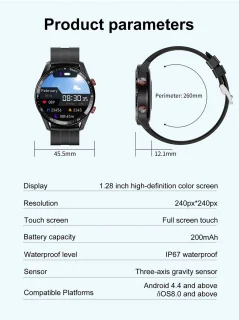 Knobbout Slimme Smartwatch 1,28 inch Zwart Staal+Siliconen