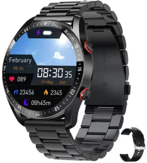 Knobbout Slimme Smartwatch 1,28 inch Zwart Staal+Siliconen