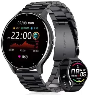 Knobbout Smatch 1.28" smartwatch zwart staal+siliconen band