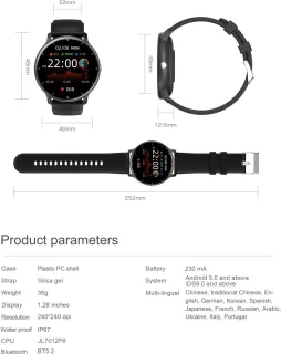 Knobbout Smatch 1.28" smartwatch zwart staal+siliconen band