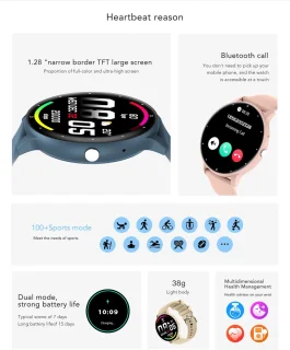 Knobbout Smatch 1.28" smartwatch zwart staal+siliconen band