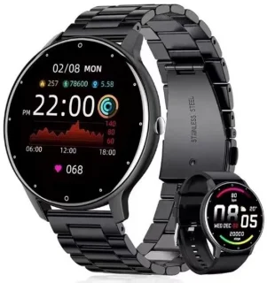 Knobbout Smatch 1.28" smartwatch zwart staal+siliconen band