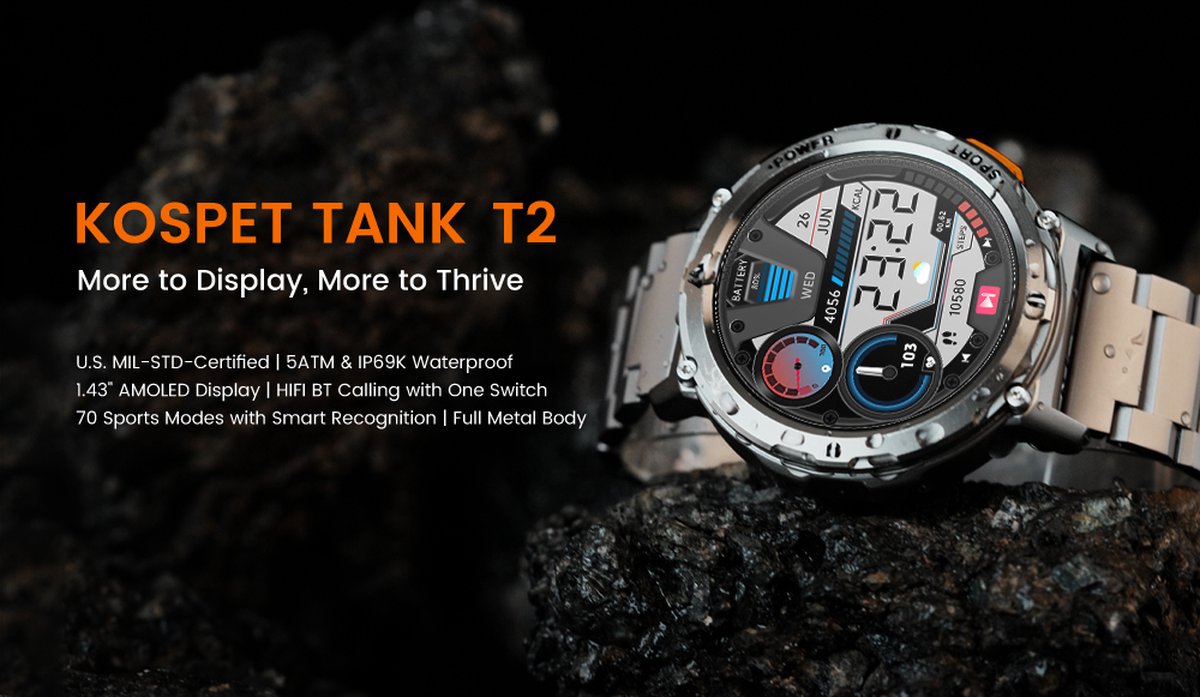 Kospet Tank T2 Ultra Smartwatch 1.43" AMOLED