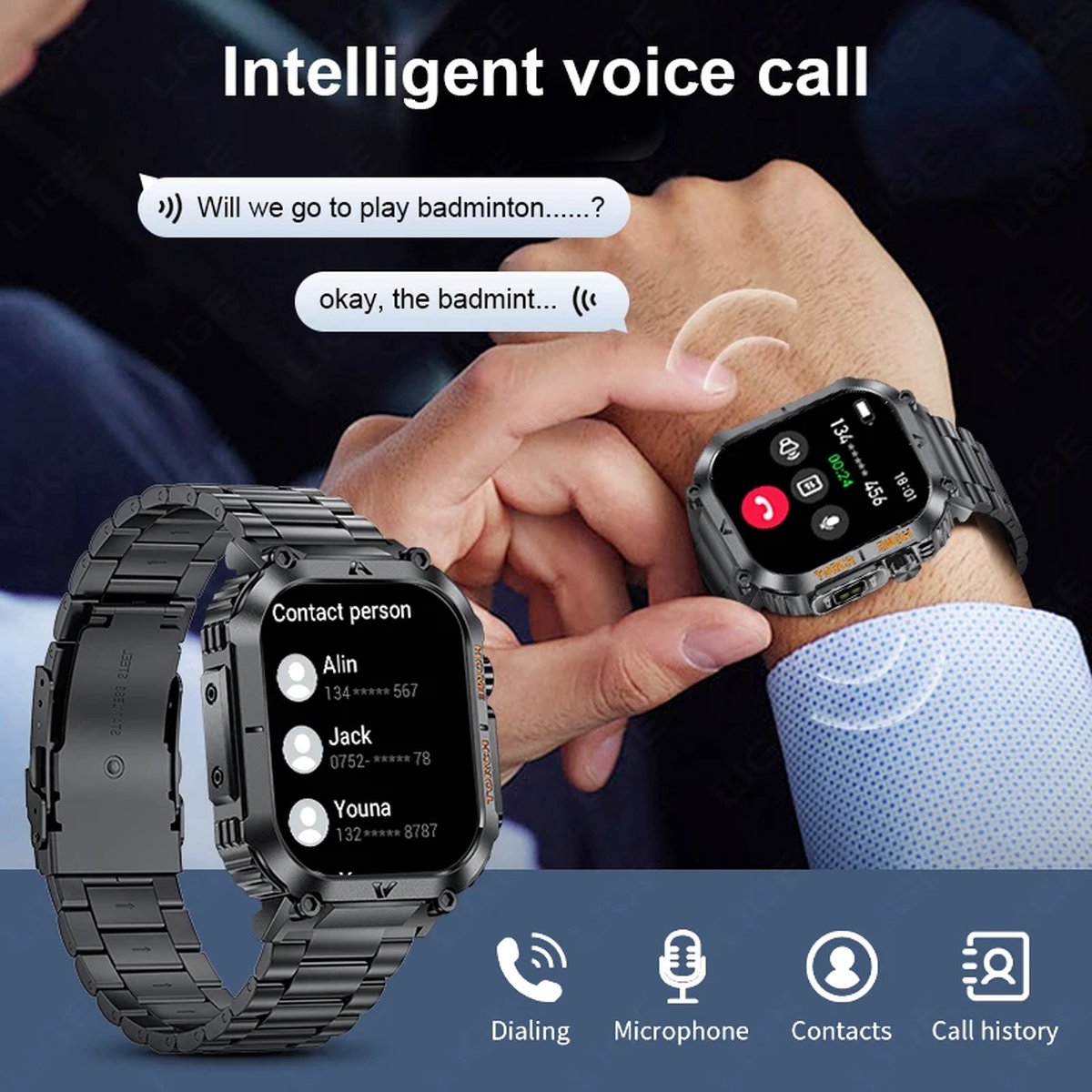 LED Smartwatch Mannen Waterdicht Sporthorloge Bluetooth