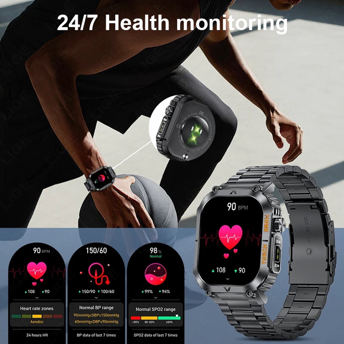 LED Smartwatch Mannen Waterdicht Sporthorloge Bluetooth