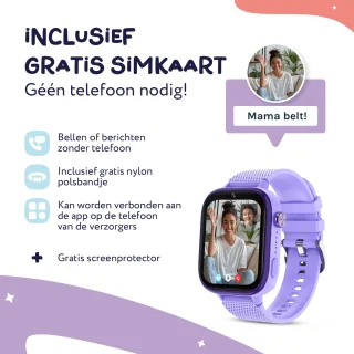 LEROYS Smartwatch Kinderen 4G GPS Paars Inclusief Simkaart