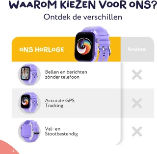 LEROYS Smartwatch Kinderen 4G GPS Paars Inclusief Simkaart