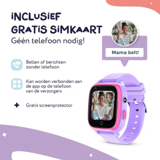LEROYS Smartwatch Kinderen GPS 4G Paars inclusief Simkaart