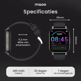 Maoo Amplify 2 Smartwatch Zwart Siliconen & Milanese Band