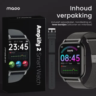 Maoo Amplify 2 Smartwatch Zwart Siliconen & Milanese Band