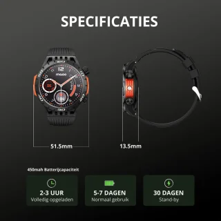 Maoo Explorer Outdoor Smartwatch Heren Zwart Stainless Steel & TPU