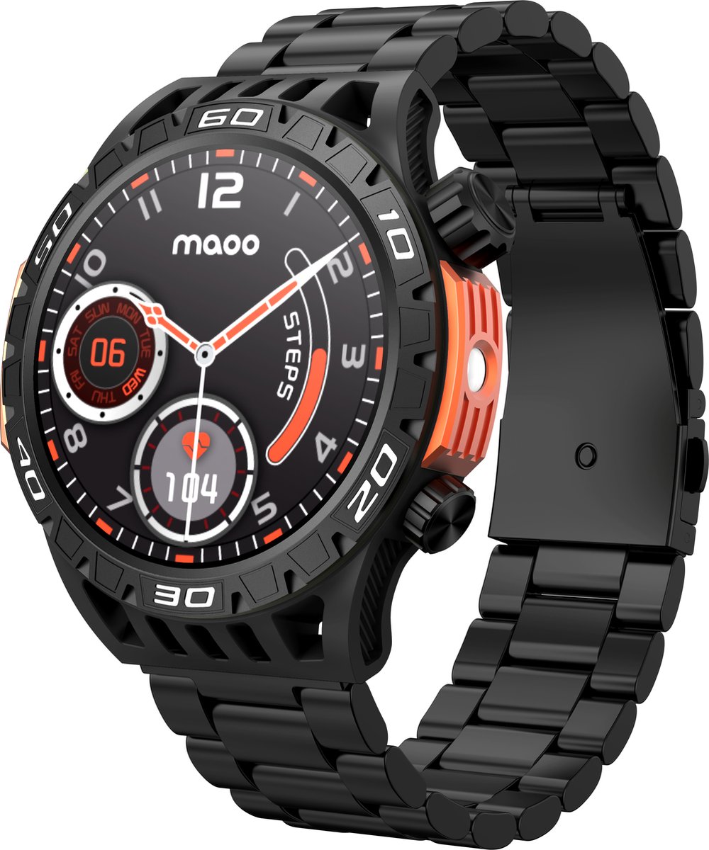 Wat vinden we goed aan de Maoo Explorer Outdoor Smartwatch Heren Zwart Stainless Steel & TPU