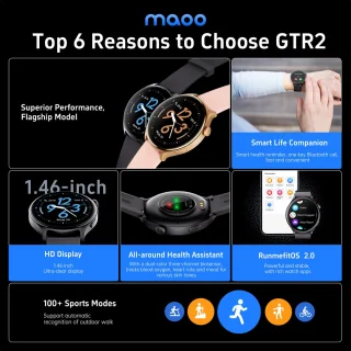 Maoo GTR Serie 2 Smartwatch Dames Roze Stainless Steel & TPU