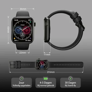 Maoo ProWatch AMOLED Smartwatch Gun Metal met Milanese en Siliconen Bandjes