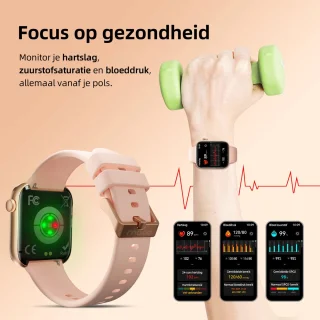 Maoo ProWatch AMOLED Smartwatch Rosé Goud met Milanese en Siliconen Bandjes