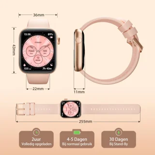Maoo ProWatch AMOLED Smartwatch Rosé Goud met Milanese en Siliconen Bandjes
