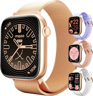 Maoo ProWatch AMOLED Smartwatch Rosé Goud met Milanese en Siliconen Bandjes