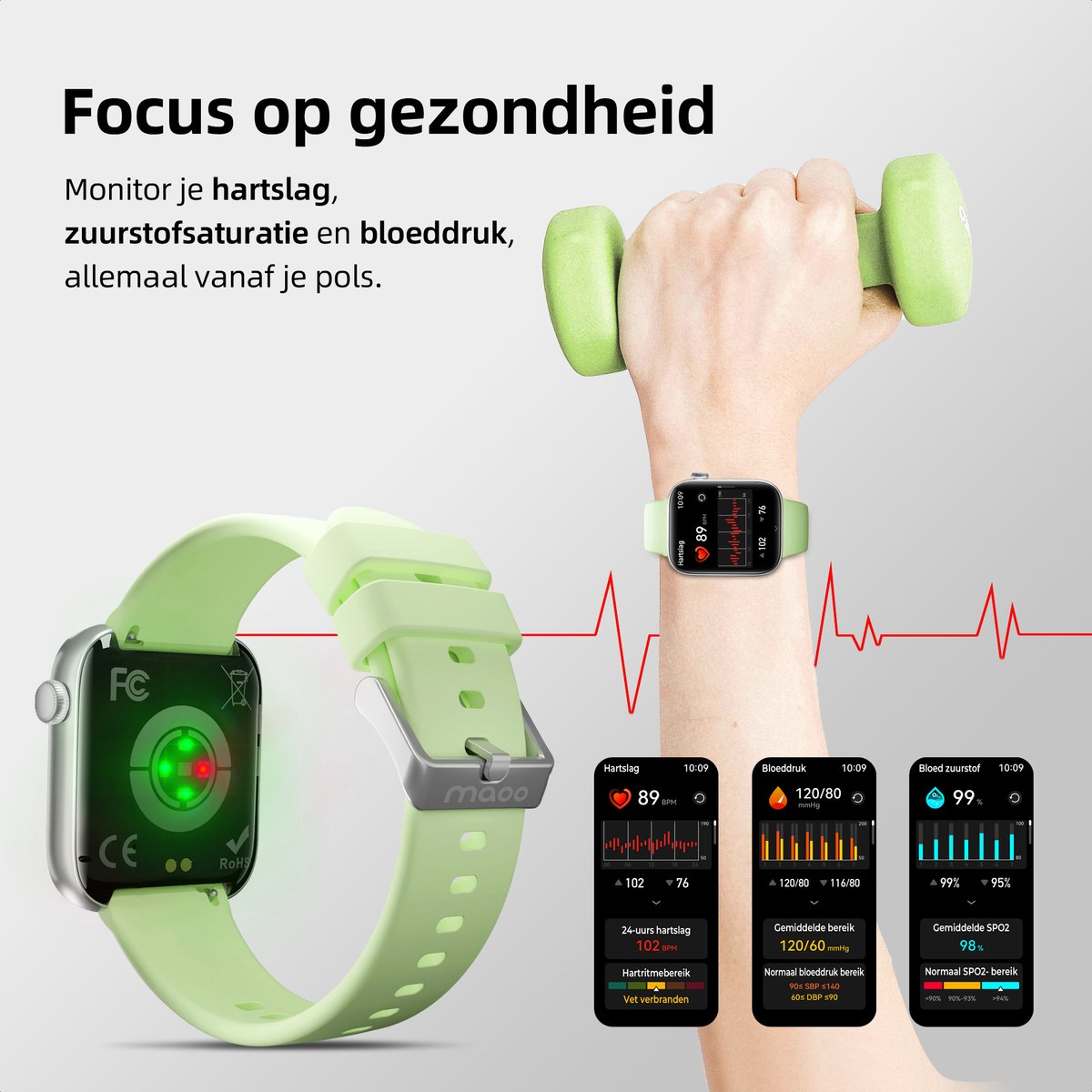 Maoo ProWatch AMOLED Smartwatch Zilver met Milanese Bandje en Siliconen Bandjes