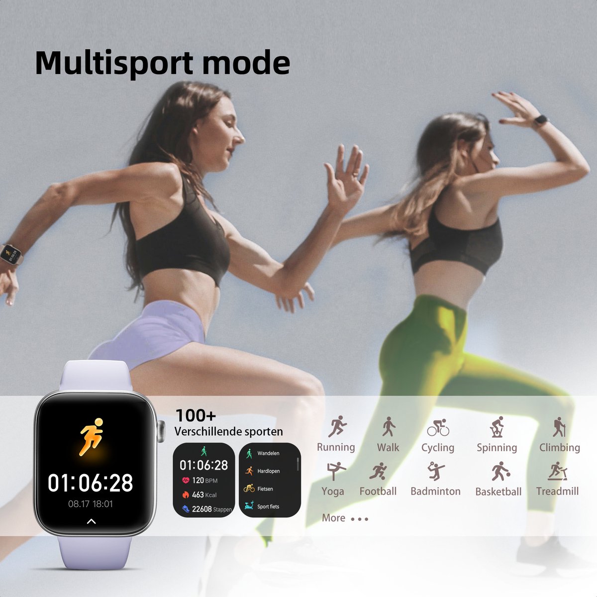 Maoo ProWatch AMOLED Smartwatch Zilver met Milanese Bandje en Siliconen Bandjes