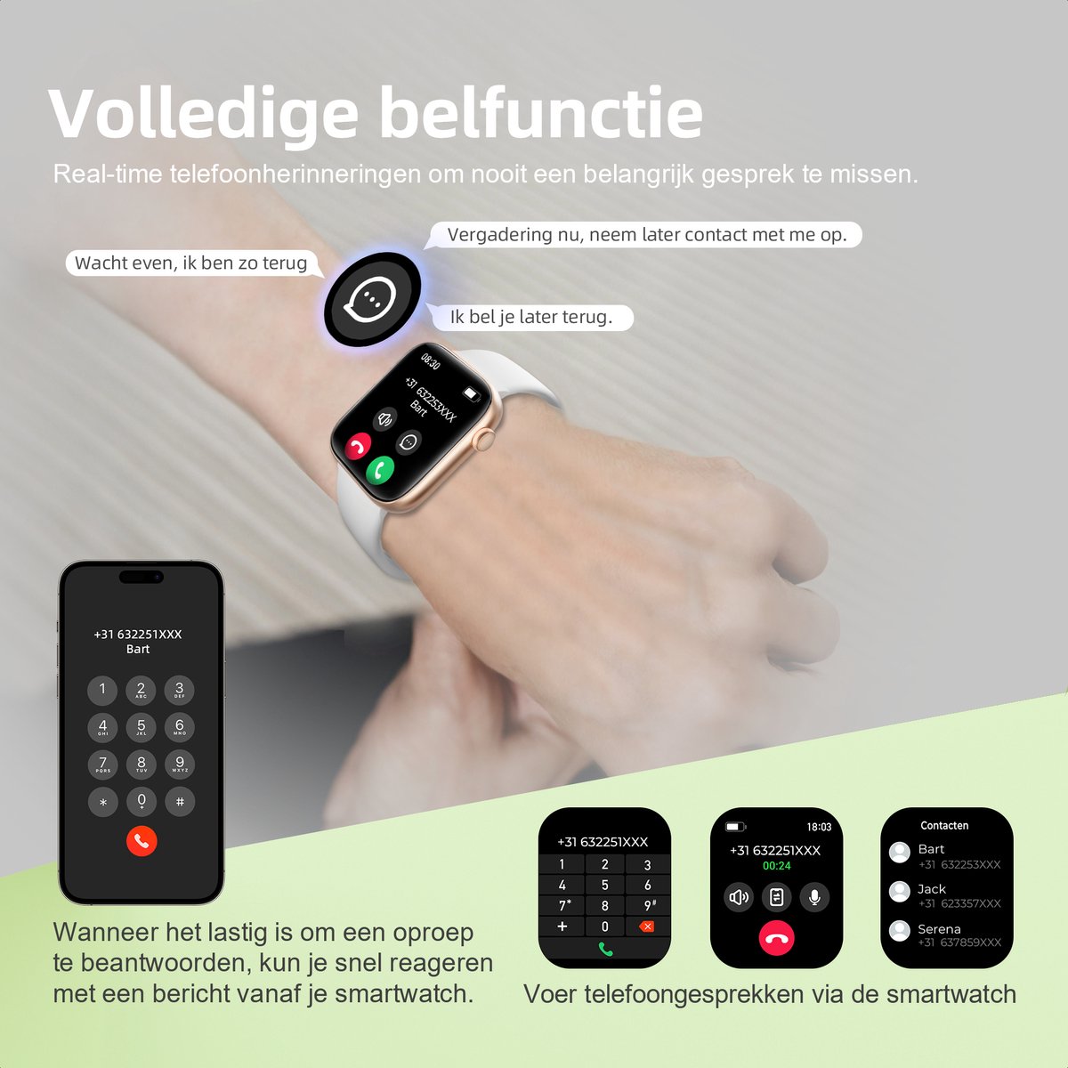 Maoo ProWatch AMOLED Smartwatch Zilver met Milanese Bandje en Siliconen Bandjes