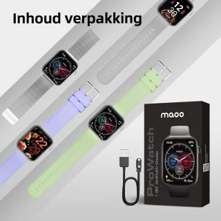 Maoo ProWatch AMOLED Smartwatch Zilver met Milanese Bandje en Siliconen Bandjes