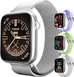 Maoo ProWatch AMOLED Smartwatch Zilver met Milanese Bandje en Siliconen Bandjes