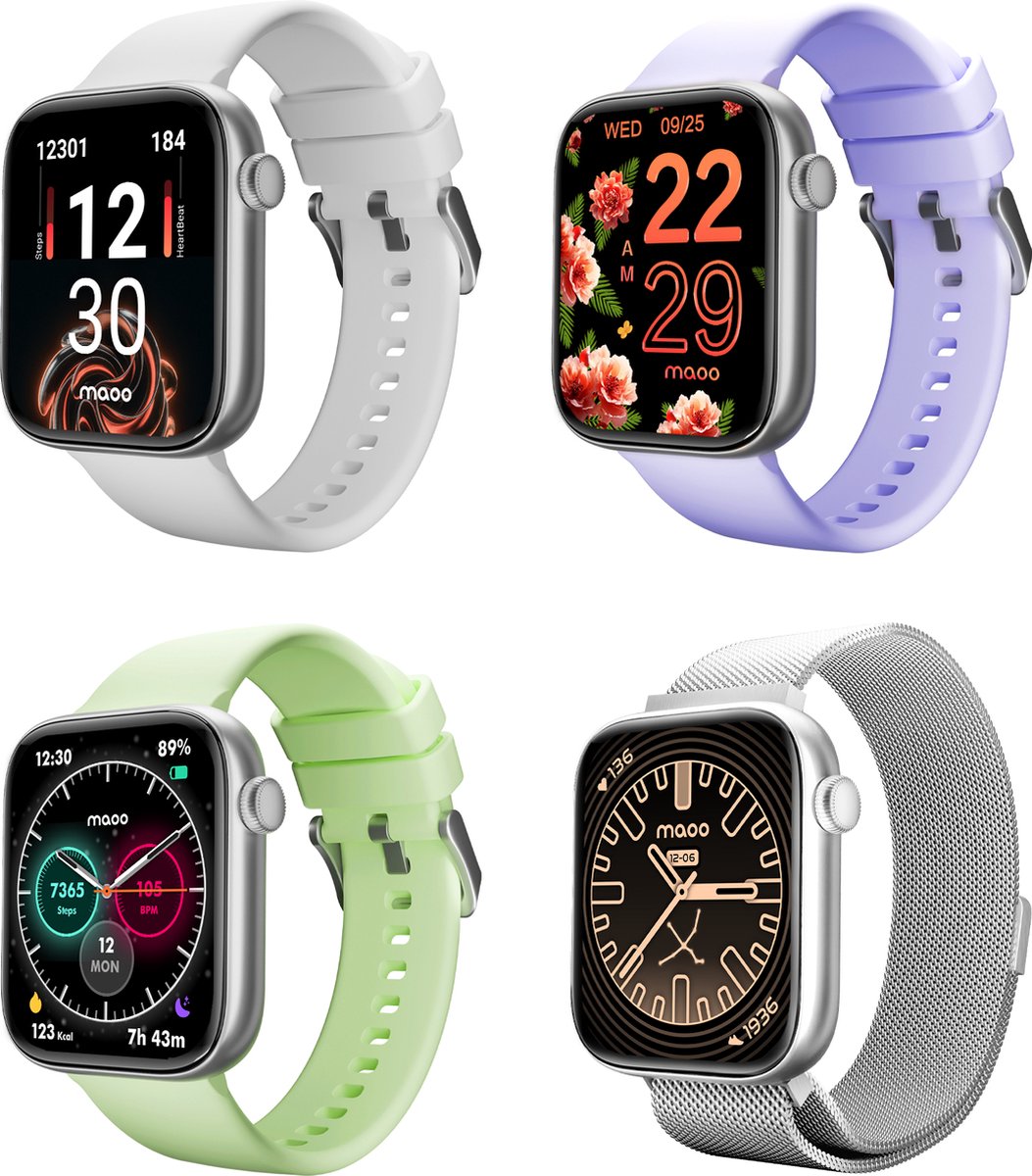 Maoo ProWatch AMOLED Smartwatch Zilver met Milanese Bandje en Siliconen Bandjes